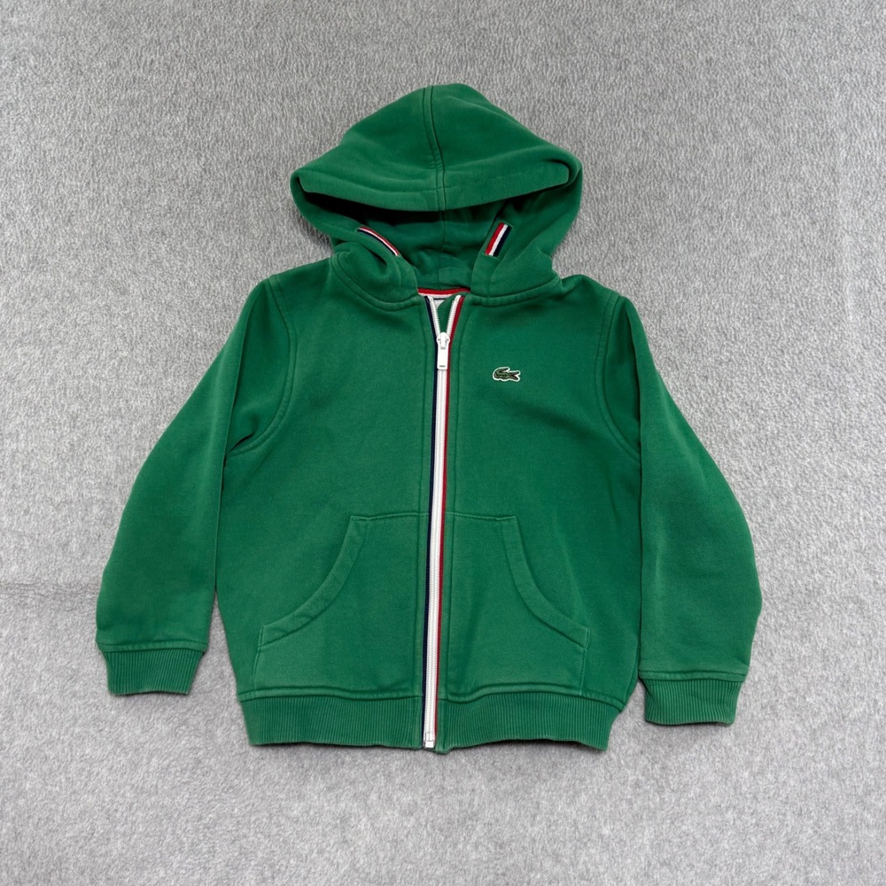 Lacoste Full Zip Hoodie Kids Size 4T Green Crocodile Logo Sporty Sweatshirt